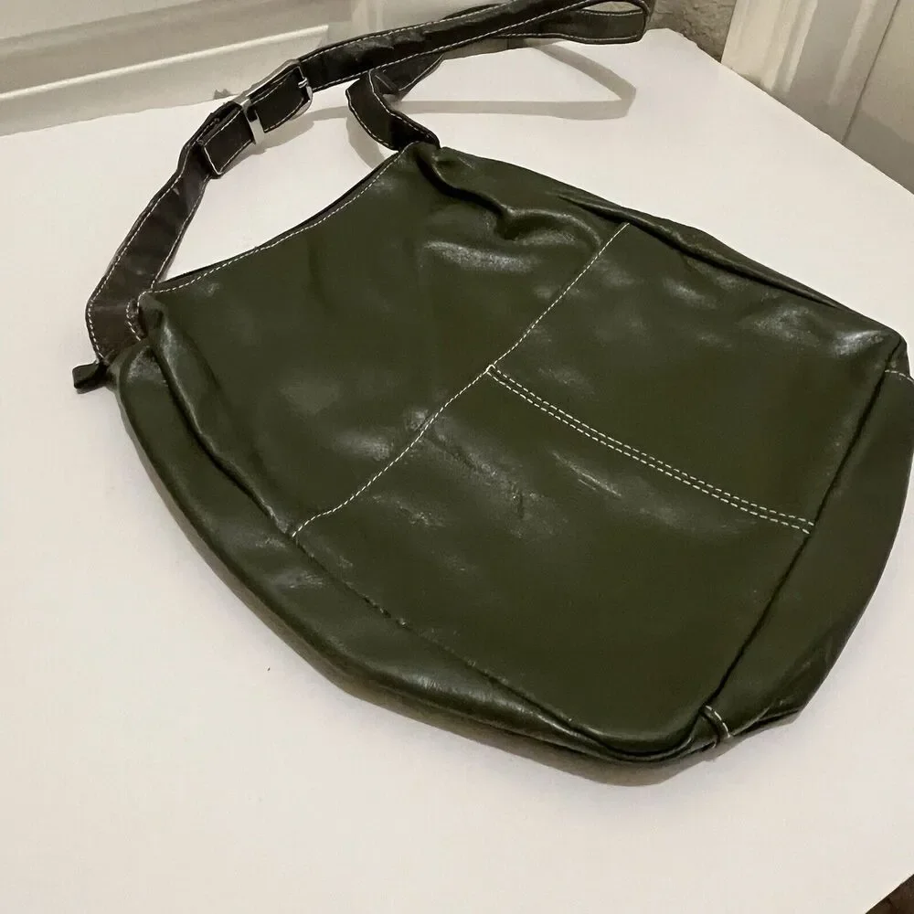 Montreal Geniune Leather Gray Crossbody Bag Purse Front Pockets Boho Hobo 12X11